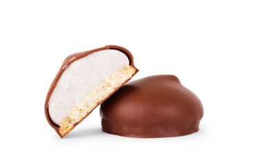 Puffy marshmallows on background isolated