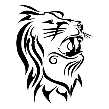 Illustration of a lion head tribal. Perfect for tattoos, logos, icons, stickers and website elements with the theme of wild animals, zoos. 