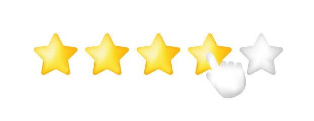 App rating four 3d stars line icon. Favorites, click, finger, rate, review, feedback. SSTKbold. Vector line icon for Business