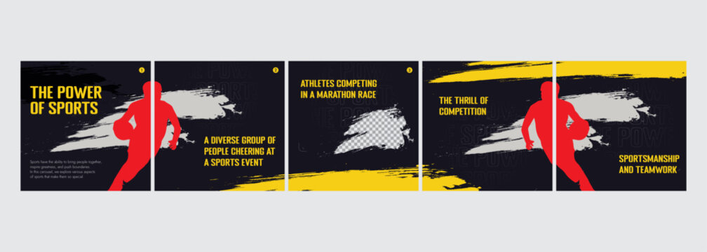 Sports edition instagram carousel template, gym categorized carousel design, vector illustration eps 10