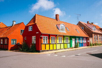 Fototapeta na wymiar Rainbow painted house in Rønne, Bornholm Island in Denmark