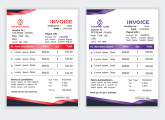 Business Minimal Corporate Invoice design template vector illustration bill form price . Creative template and stationery design payment agreement design template Cash Memo, Vector Quotation Design