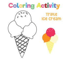 Coloring activity for children. Coloring ice cream. Educational printable coloring worksheet. Vector file.