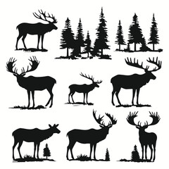 Moose silhouettes and icons. black flat color simple elegant squirrel monkey animal vector and illustration.