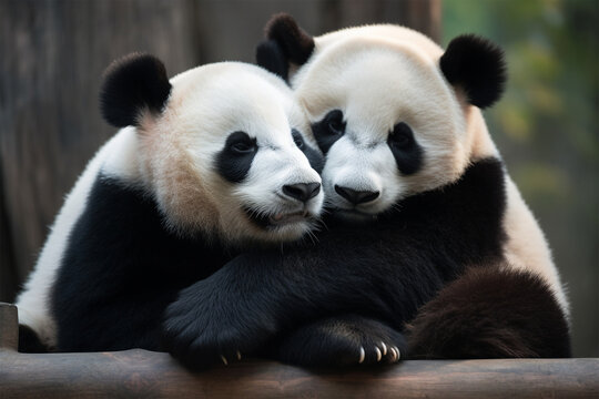 A Pair Of Pandas Hugging