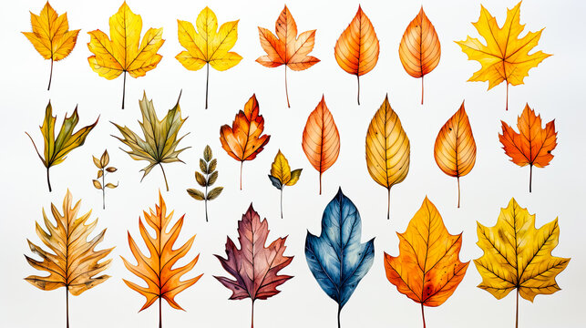 Watercolor colorful leaves, idea for autumn background, postcard or banner to school. AI generated
