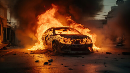 Obraz na płótnie Canvas Flames Engulf a Vehicle on the Highway