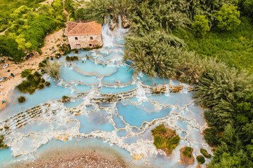 Toscane Italy, natural spa with waterfalls and hot springs at Saturnia thermal baths, Grosseto,...