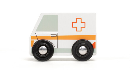 Retro wooden toy car isolated on white