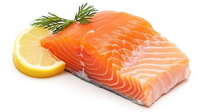 Fresh salmon with ingredients closeup isolated on a white background.  Generative Ai