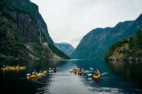 Kayak sightseeing tour in Gudvangen on the N&aelig;r&oslash;yfjord in Norway