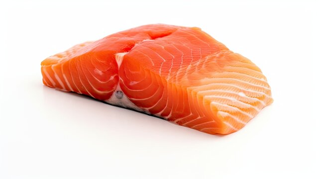 Salmon slice of fresh raw fish isolated on white background. Generative Ai