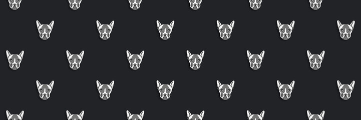 pattern with the image of a dog. black background. Horizontal image. Banner for insertion into site.