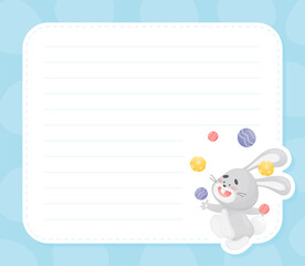 Cute Bunny Animal Juggling Balls Note Frame Vector Template