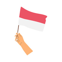 vector illustration concept of celebrating indonesia independence day by holding indonesian flag