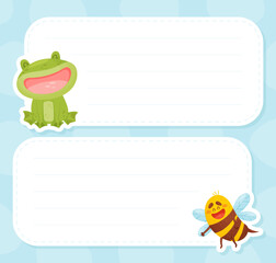 Empty Note Card with Cute Frog and Bee Vector Template
