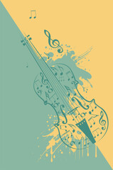 Violin with music notes and splatters © AnnaPa