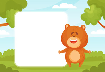 Bear Woodland Animal at Empty Rectangular Frame Vector Template