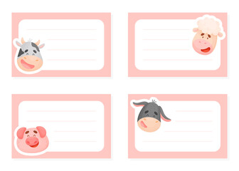 Cute Animal Empty Note or Reminder Card Vector Template