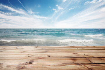 Fototapeta premium wooden board with sea background