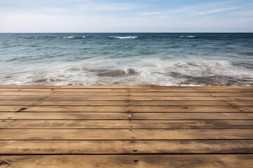 Fototapeta premium wooden board with sea background