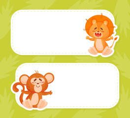 Cute Lion and Monkey Animal Empty Card Vector Template