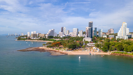 Aerial high angle photo The beautiful city of Pattaya and the clear sky sea. Atmosphere to travel...