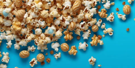 background white cinema blue corn carton food entertainment popcorn box snack. Generative AI.