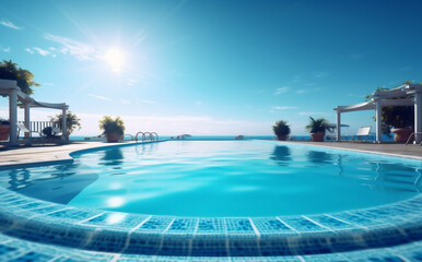 home palm blue summer swimming relaxation pool water luxury large. Generative AI.