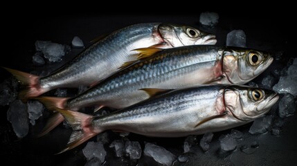 Fresh mackerel fish on ice. Mackerel fish. Generative Ai