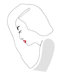 Abstract woman face with wavy hair. Vector hand drawn linear art, woman face, continuous line, fashion concept.