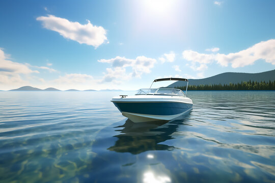 Luxury big yacht stay in the sea around the island on a background of the sky. Generative AI