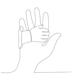 Dad and son hands  line art. Holding Hand, Hand Drawn Illustration, Isolated Vector.