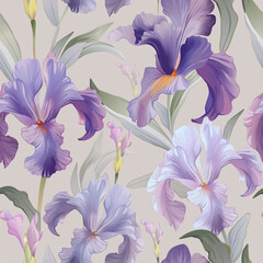 Seamless pattern of iris flowers. Beautiful romantic flowers.