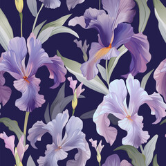 Fototapeta na wymiar Iris flowers. Vector seamless pattern. 