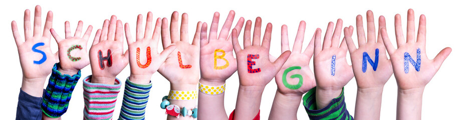 Children Hands, Schulbeginn Means First Day Of School, Isolated Background