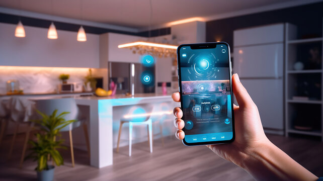 A person holding a smartphone in a smart home brings the digital realm to life within the comfort of their own house