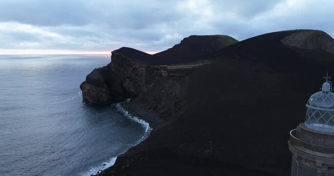 aerial shot of Capelinhos volcano in Faial Azores