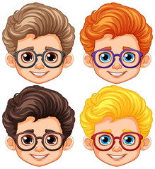 Set of Different Boys wearing Glasses