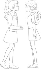 Lesbian couple kissing cartoon doodle isolated