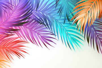 Fototapeta na wymiar Palm tropical branches in bright colors isolated on white background, copy space