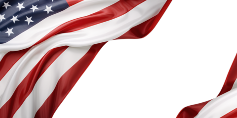 American flag waving in the wind on white