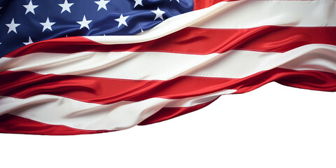 American flag waving in the wind on white