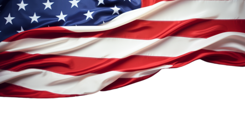 American flag waving in the wind on white