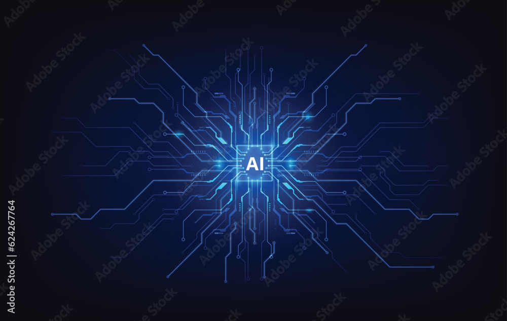 Poster futuristic chipset processor circuit board digital transformation blue abstract technology backgroun