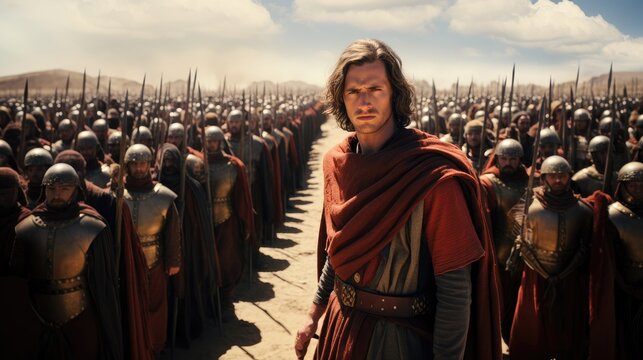 Biblical King David in the battlefield. Christian illustration. Old testament concept.