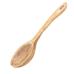 Watercolor illustration of a wooden spoon or ladle for cereals or powders, for flour. Isolated hand drawn illustration