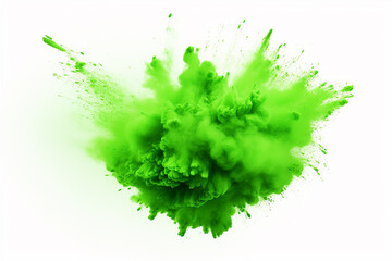 Fototapeta na wymiar Bright green holi paint color powder festival explosion burst isolated white background. industrial print concept background with Generative AI technology.