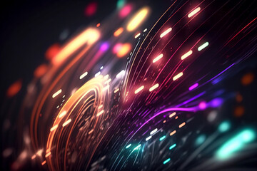 Obraz premium Electrifying Fusion: Kaleidoscope of Colors and Intricate Fiber Optic Cables Illuminate the Scene created with Generative AI technology