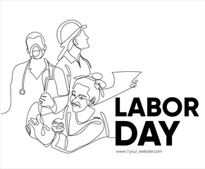 Happy Labour Day simple vector web banner. Set of tools. Lettering Labour Day. Black and white background, banner, poster. Vector illustration